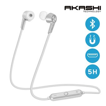 Fones de Ouvido Bluetooth Akashi Intra-Auriculares Magnéticos Áudio HD Akashi Prateado - 1