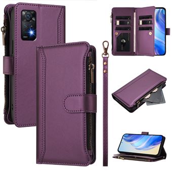 Capa FOXDOCK para Xiaomi Redmi Note 11 Pro 4G/5G | Pele Premium | 9 Compartimentos para Cartões | Alça de Pulso Amovível - Roxo - 1