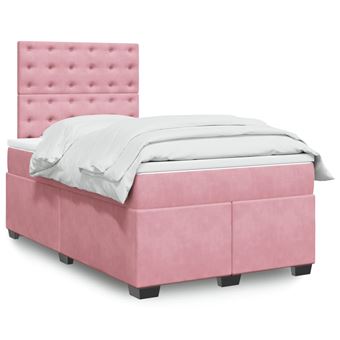 Cama boxspring com colchão vidaXL | 120x190 cm | veludo rosa - 1