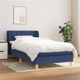 Cama com molas e colchão vidaXL | 90x190 cm | tecido azul - 1