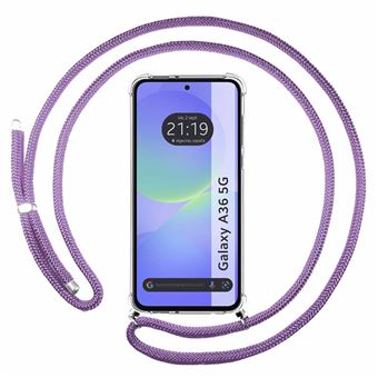 Capa TUMUNDOSMARTPHONE Transparente para Samsung Galaxy A56 5G com cordão roxo - 1