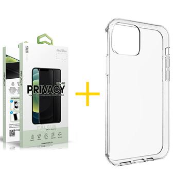 Pack 1 x Película de Vidro Temperado Anti-Spy + Capa skyhe Apple iPhone 12 Pro | Silicone Liso - Transparente Clear - 1