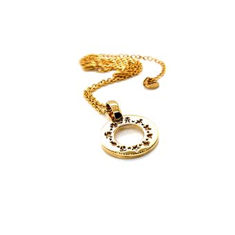 Colar de Aço Dourado Woo's pure feelings de 43cm | 8 cm de Extensão | Medalha HAPPINESS de 2,3 cm - 1