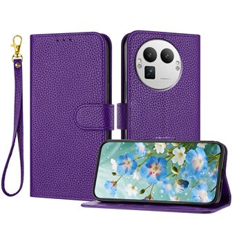 Capa Flip FOXDOCK para Realme GT8 Pro | Absorção Magnética de Impacto | Pele PU | Compartimentos para Cartões e Alça de Pulso Removível | Roxo - 1