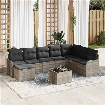 Conjunto de Sofá de Jardim com Almofada vidaXL | 9 Peças | Cinzento-claro - 1