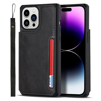 Capa PU + TPU anti-riscos, botão de pressão magnético com muleta e titular do cartão Magunivers para iPhone 14 Pro Max - preto - 1