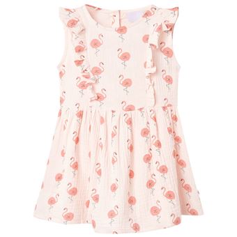 Vestido de Criança com Folhos vidaXL | Rosa-Suave | 7 - 8 Anos - 1