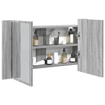 Armário WC com espelho e luzes LED vidaXL | acrílico cinzento sonoma - 1