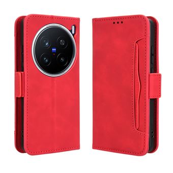 Capa FOXDOCK Protetora para VIVO X200 Pro 5G | Suporte e Flip de couro PU | À Prova de Choque | Vermelho - 1