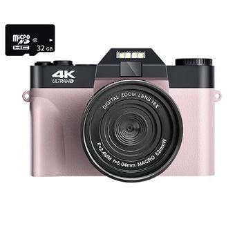 Câmara Fotográfica Digital EZII DC08 | 4K | F2.4 | 16X | 3" | 32G | Rosa - 1
