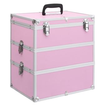 Caixa de maquilhagem vidaXL | 37x24x40 cm | alumínio cor-de-rosa - 1
