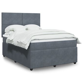 Cama com molas e colchão vidaXL | 140x190 cm | veludo cinzento-escuro - 1