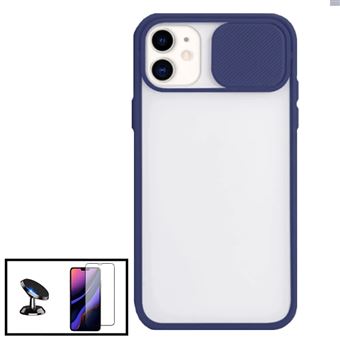 Kit Phonecare Capa Slide Window Anti Choque Frosted + Película 5D Full Cover + Suporte Magnético de Carro para iPhone 11 Pro Max - Azul Escuro - 1