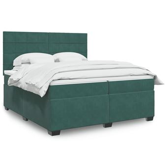 Cama com molas/colchão vidaXL | 200x200 cm | veludo verde-escuro - 1