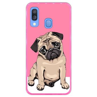 Capa Hapdey para Samsung Galaxy A40 2019 Design Pug Bebé a Posar em Silicone Flexível e TPU Cor-de-Rosa