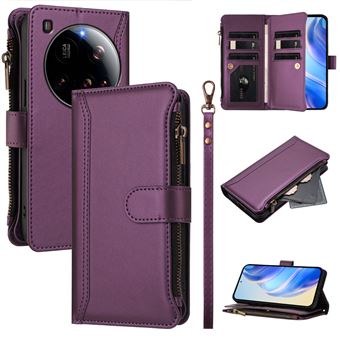 Capa FOXDOCK para Xiaomi 15 Ultra | Pele Premium | 9 Compartimentos para Cartões | Alça de Pulso Amovível - Roxo - 1