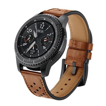Pulseira de Couro Genuíno Magunivers | com Buracos | Castanho | para Samsung Gear S3 Classic/Frontier - 1
