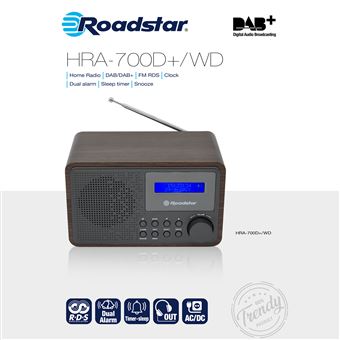 Rádio Portátil Vintage Roadstar | DAB/ DAB+/ FM | Alimentação por Rede / Bateria | Despertador Duplo | HRA-700D+/WD | Madeira - 1