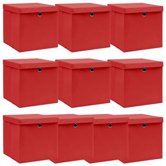 Caixas de arrumação com tampas vidaXL | 10peças | 32x32x32cm | tecido vermelho - 1