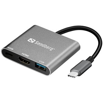 Adaptador Gráfico Usb Sandberg USB-C Mini Dock HDMI+USB | Alumínio, Branco - 1