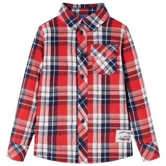 Camisa de xadrez para criança | vidaXL | vermelho e azul-marinho 116 | 5 a 6 anos - 1