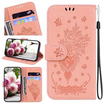 Capa Flip GANGXUN para Infinix Hot 50i | Pele PU | Estampado de Rosas em Relevo | Compartimentos para Cartões | Rosa - 1