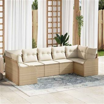 Conjunto de Sofá de Jardim vidaXL | Bege vime PE - 1