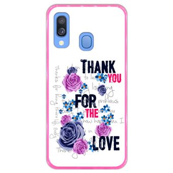 Capa Hapdey para Samsung Galaxy A40 2019 Design Floral Thank You For The Love em Silicone Flexível e TPU Cor-de-Rosa