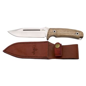 Faca de Caça Third H0182J com Lâmina de Aço 13 2 cm Punho de Madeira (Zebrano) com Couro - 1