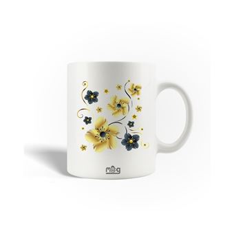 Caneca Maniacase Abstrato amarelo cinzento flor com pétalas texturizadas - 1