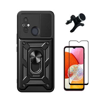 Kit Película de Vidro Temperado 5D Full Cover + Capa Magnetic Military Defender Slide Window Anti-Impacto + Suporte Magnético de Carro Reforçado Phonecare para Xiaomi Redmi 11A - Preto - 1
