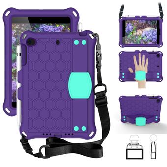 Capa Magunivers para Apple iPad Mini (2019) 7.9 inch/Mini 4/3/2/1 | TPU | favo de mel eva híbrido | Alça roxa/- Ciano - 1