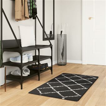 Tapete shaggy de pelo alto vidaXL Pamplona | 60x110 cm | preto e creme - 1