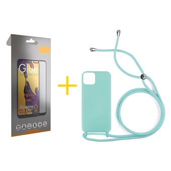 Pack 1 x Película de Vidro Temperado Full + Capa skyhe  Apple iPhone 15 Pro Max Gel Rope - Verde Água - 1