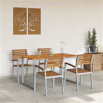 Conjunto de Jantar de Jardim vidaXL | 5 Peças | Madeira de Acácia Sólida e Metal - 1