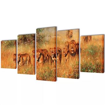 Quadro Políptico vidaXL com impressão leões 100x50 cm - 1