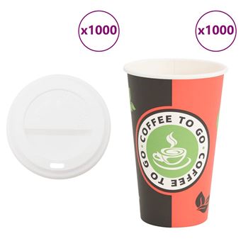 Copos de café de papel com tampas vidaXL | 1000 Peças | 16oz | 400ml - 1