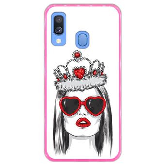 Capa Hapdey para Samsung Galaxy A40 2019 Design Rainha de Copas em Silicone Flexível e TPU Cor-de-Rosa