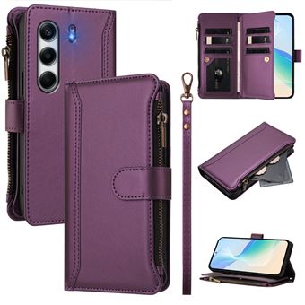 Capa FOXDOCK para Tecno Camon 40 Pro 4G | Pele Premium | 9 Compartimentos para Cartões | Alça de Pulso Amovível - Roxo - 1