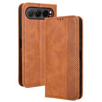 Capa FOXDOCK para ZTE nubia Air 5G | Fecho Magnético | Estampado Vintage | Pele PU | Compartimentos para Cartões | Castanho - 1