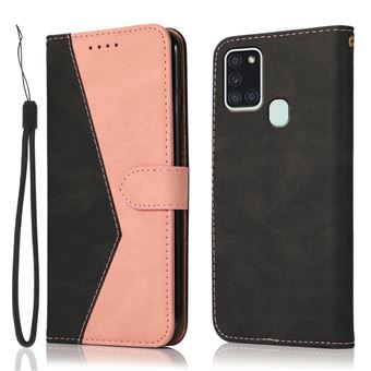 Capa PU + TPU contraste de dois tons com Suporte e Alça em Preto/Dourado Rosa para Samsung Galaxy A21s (Global Version) - 1