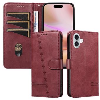 Capa FOXDOCK para iPhone 16 Plus | Fecho Magnético | Compartimentos para Cartões e Suporte | Pele PU | À Prova de Choque | Vermelho - 1