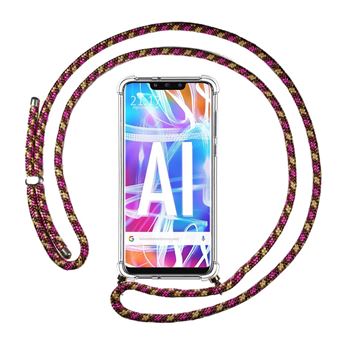 Capa Tumundosmartphone Suspensa Transparente para Huawei Mate 20 Lite com Cordão Rosa / Dourado - 1