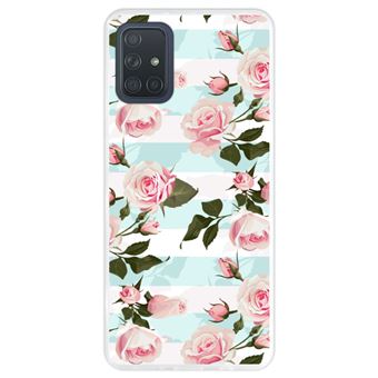 Capa Hapdey para Samsung Galaxy A71 | Silicone Flexível em TPU | Design Ilustração botânica florescendo, rosas cor de rosa - Transparente