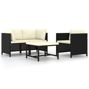 Conjunto Sofás para Jardim vidaXL 4 Peças com almofadões vime PE preto - 1