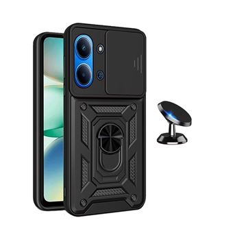 Kit Suporte Magnético + Capa de Proteção Militar Magnética Janela Deslizante GIFT4ME para Xiaomi Redmi 15C 4G | Preto - 1
