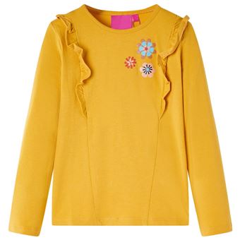 T-shirt de manga comprida para criança | vidaXL | ocre-escuro 92 | 1,5 a 2 anos - 1