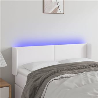 Cabeceira de cama vidaXL com LED couro artificial 147x16x78/88cm branco - 1