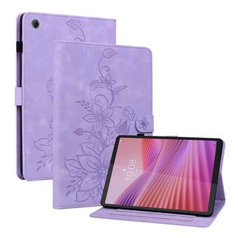 Capa FLOODKING para Lenovo Tab K9 | Couro PU Premium | Design em Relevo de Lírio | Suporte Dobrável | Porta-Caneta | Roxo - 1
