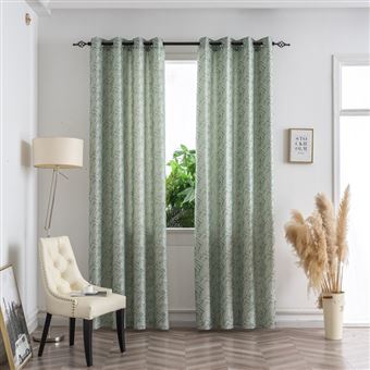Cortina jacquard BOD HOME | verde com folhas em linho grosso | 140x260cm | individual - 1